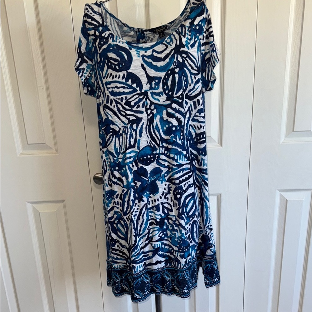 Lucky Brand Blue and White Abstract midi Dress. M